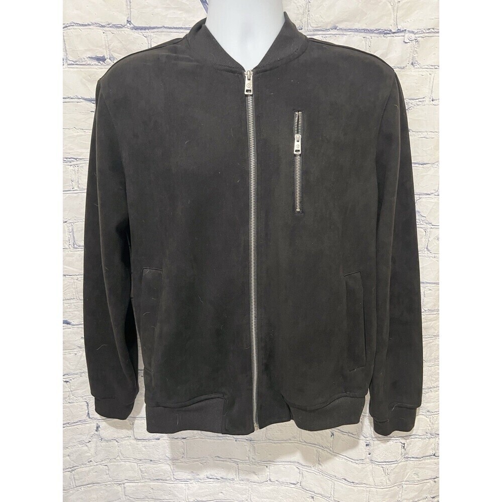 Ben Sherman Jacket Mens Medium Black Bomber Faux Suede Full Zip Pocket Casual